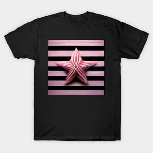 Pink and Black striped background with pretty pink striped starfish. T-Shirt